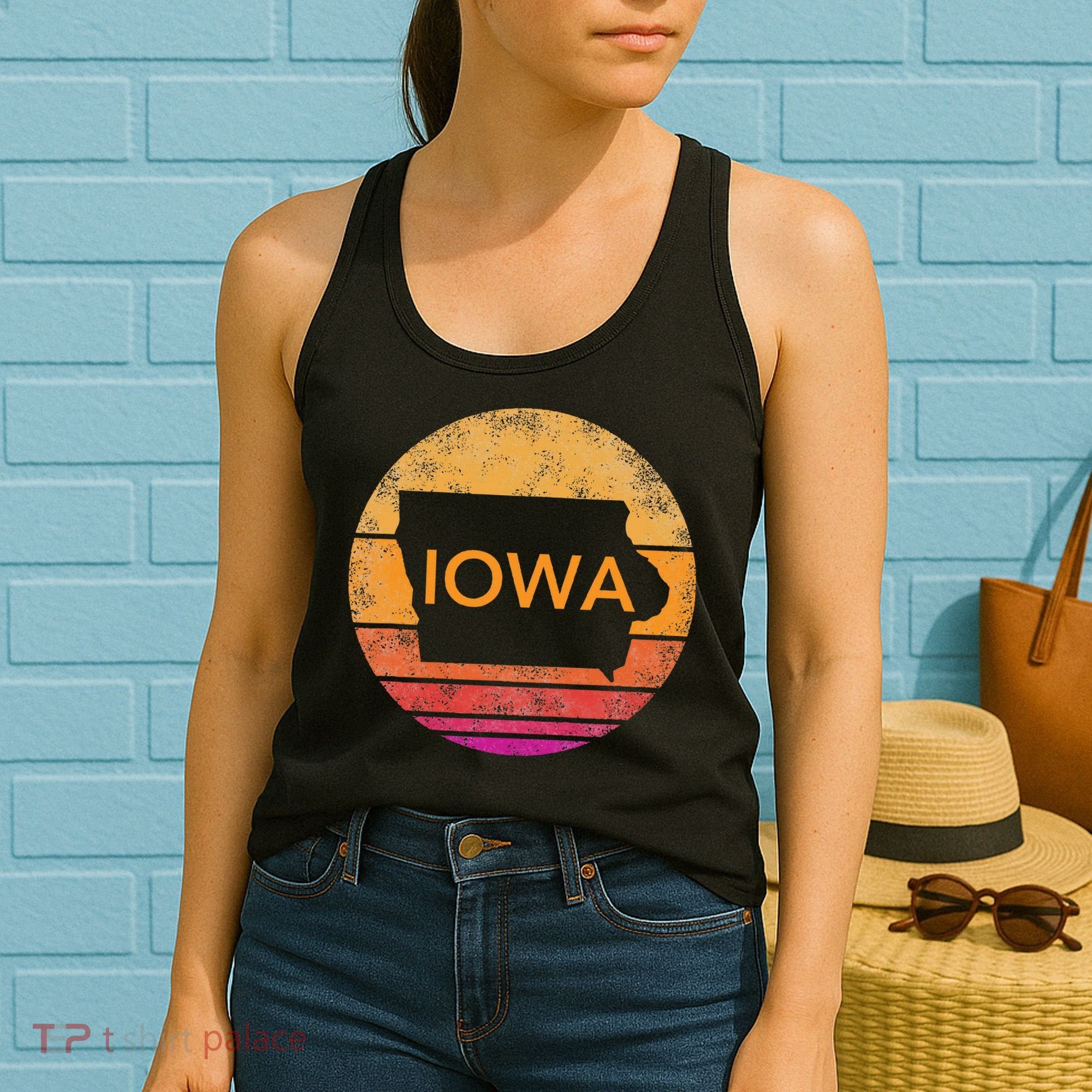 Iowa Retro Sunset  State Of Iowa Outline Women's Tank Top