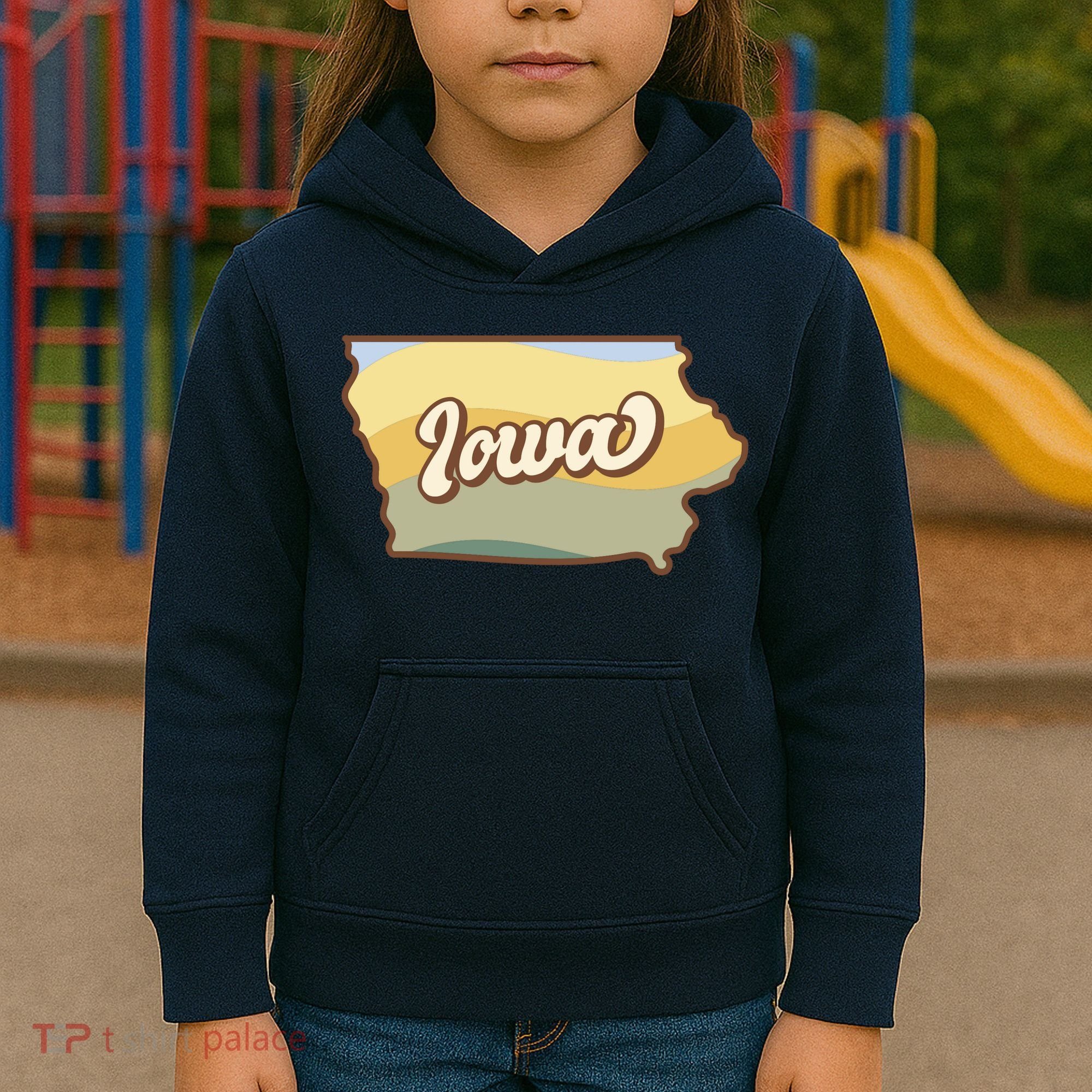 Iowa Retro Sunset Logo Kids Hoodie