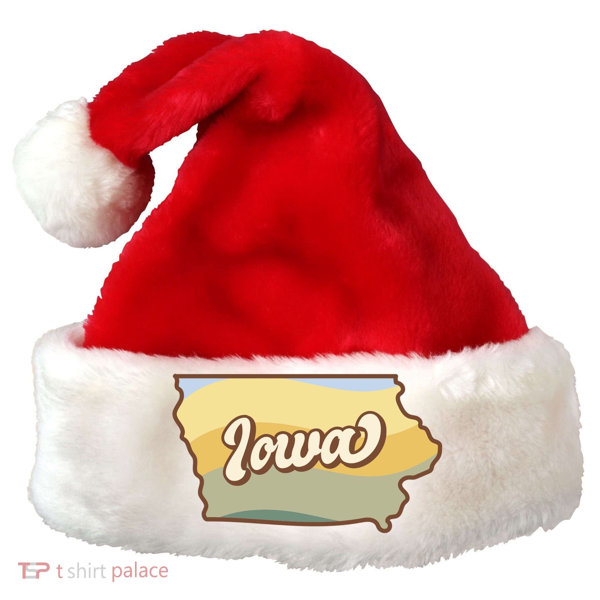 Iowa Retro Sunset Logo Santa Hat