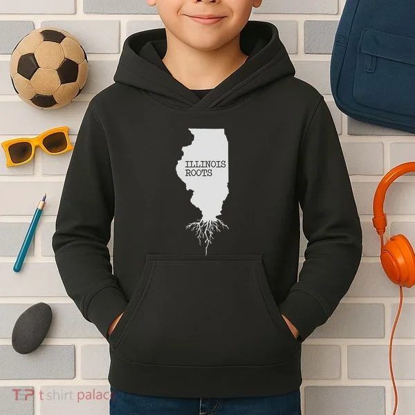 Illinois Roots  State Map Gift Illinois Kids Hoodie