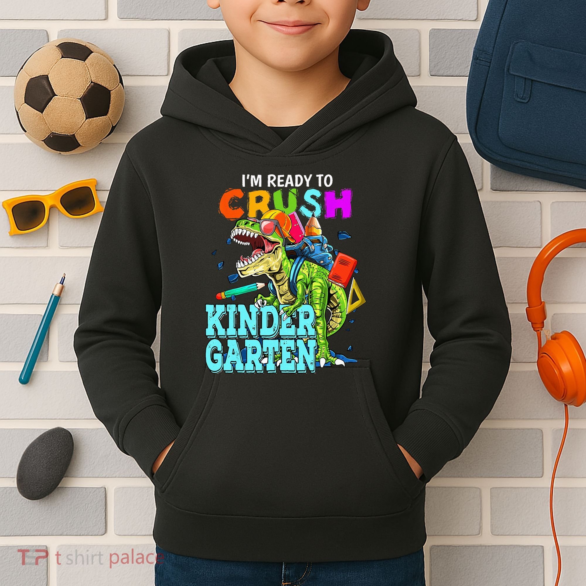 I'm Ready To Crush Kindergarten Dinosaur Back To School Kids Hoodie