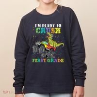 Im Ready To Crush First Grade Monster Truck Dinosaur Women's Sweatshirt thumb 0