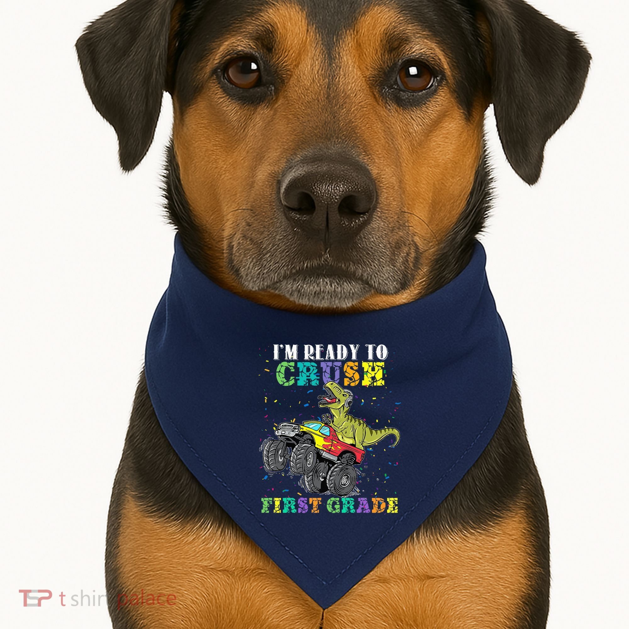 Im Ready To Crush First Grade Monster Truck Dinosaur USA-Made Doggie Bandana