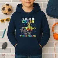 Im Ready To Crush First Grade Monster Truck Dinosaur Kids Hoodie thumb 2