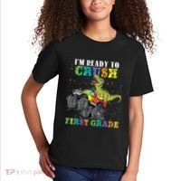 Im Ready To Crush First Grade Monster Truck Dinosaur Kids T-Shirt thumb 2