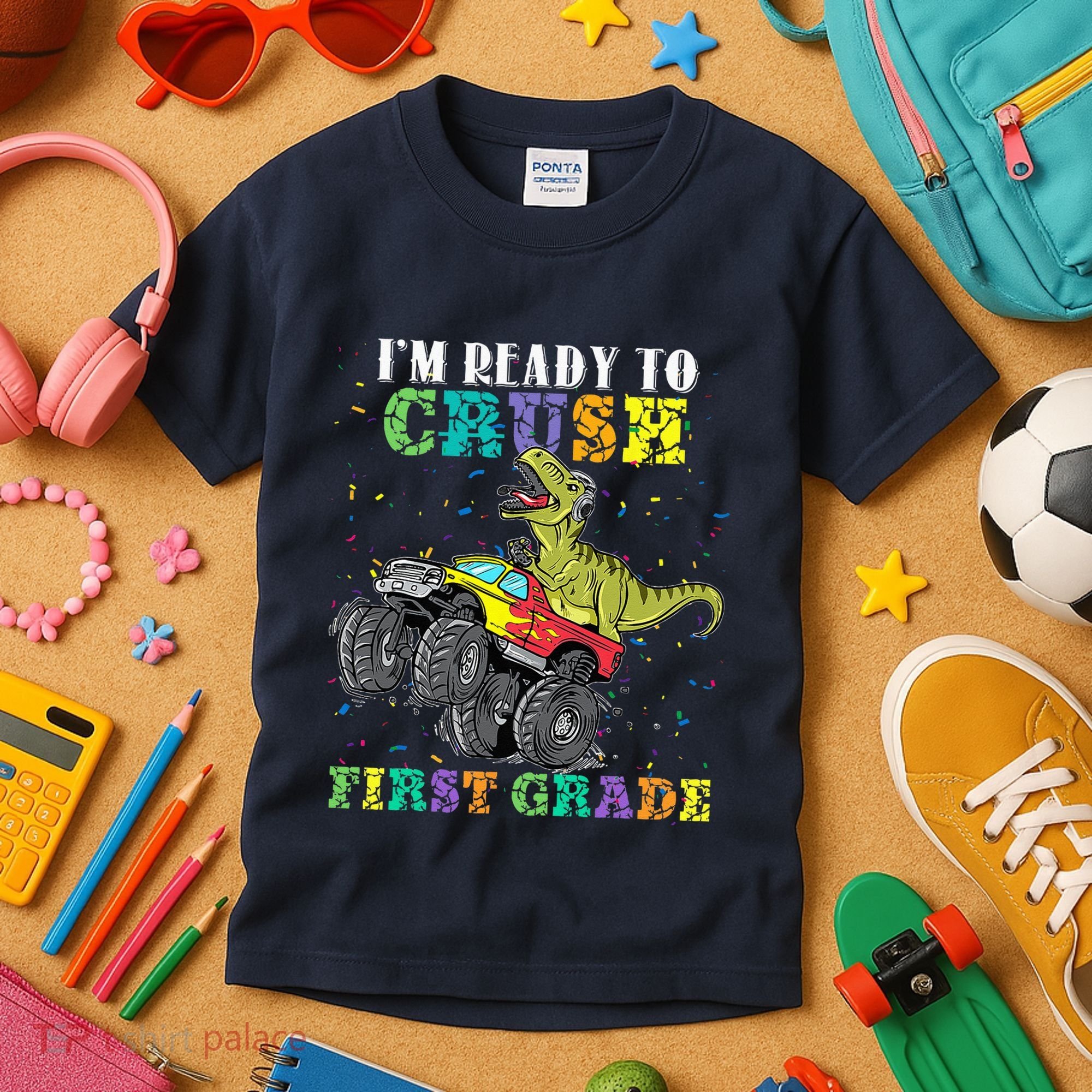 Im Ready To Crush First Grade Monster Truck Dinosaur Kids T-Shirt