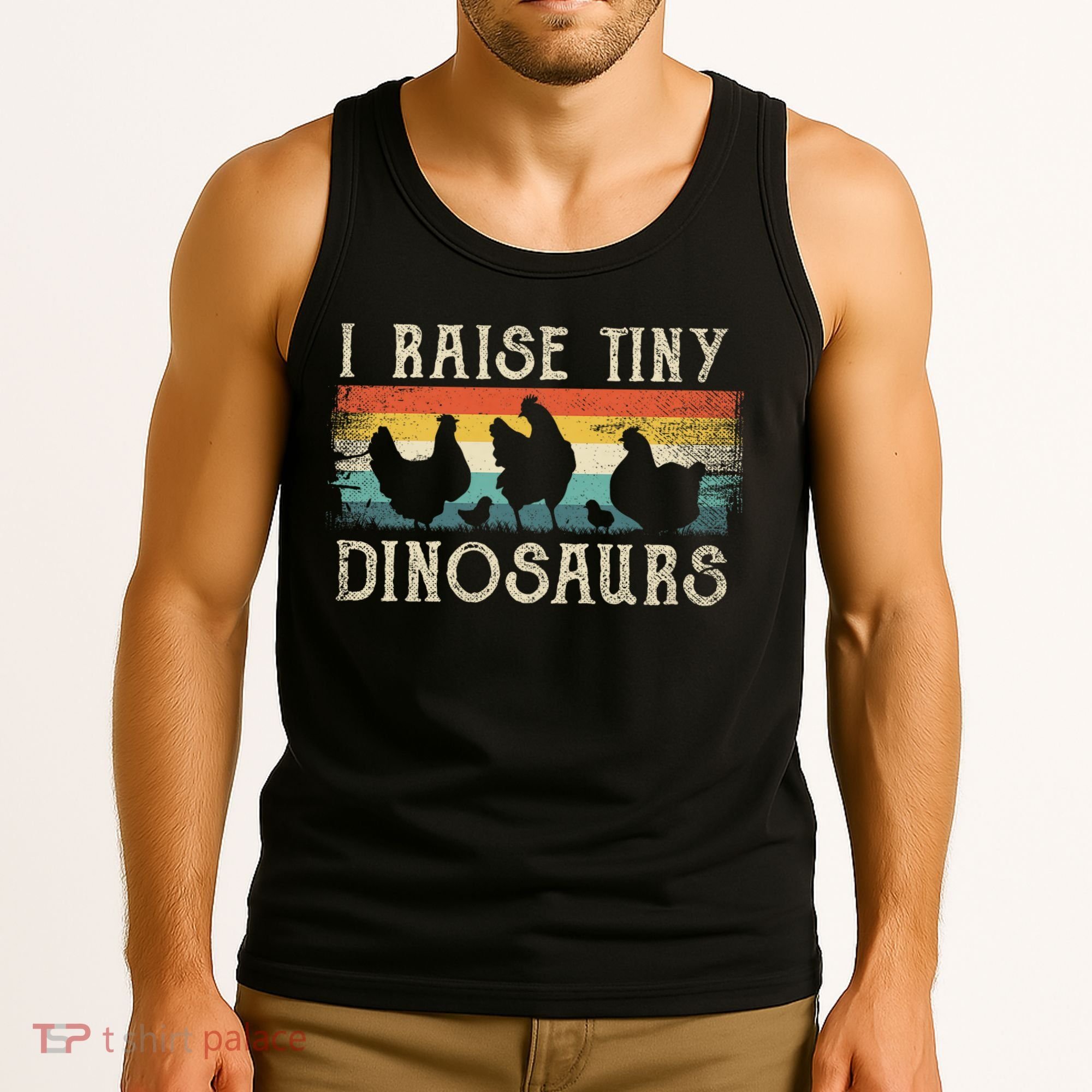 I Raise Tiny Dinosaurs Retro 70s Chicken Silhouette Tank Top