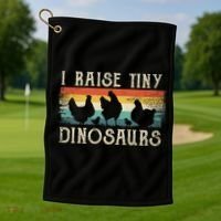 I Raise Tiny Dinosaurs Retro 70s Chicken Silhouette Golf Towel thumb 1