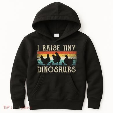 I Raise Tiny Dinosaurs Retro 70s Chicken Silhouette Kids Hoodie