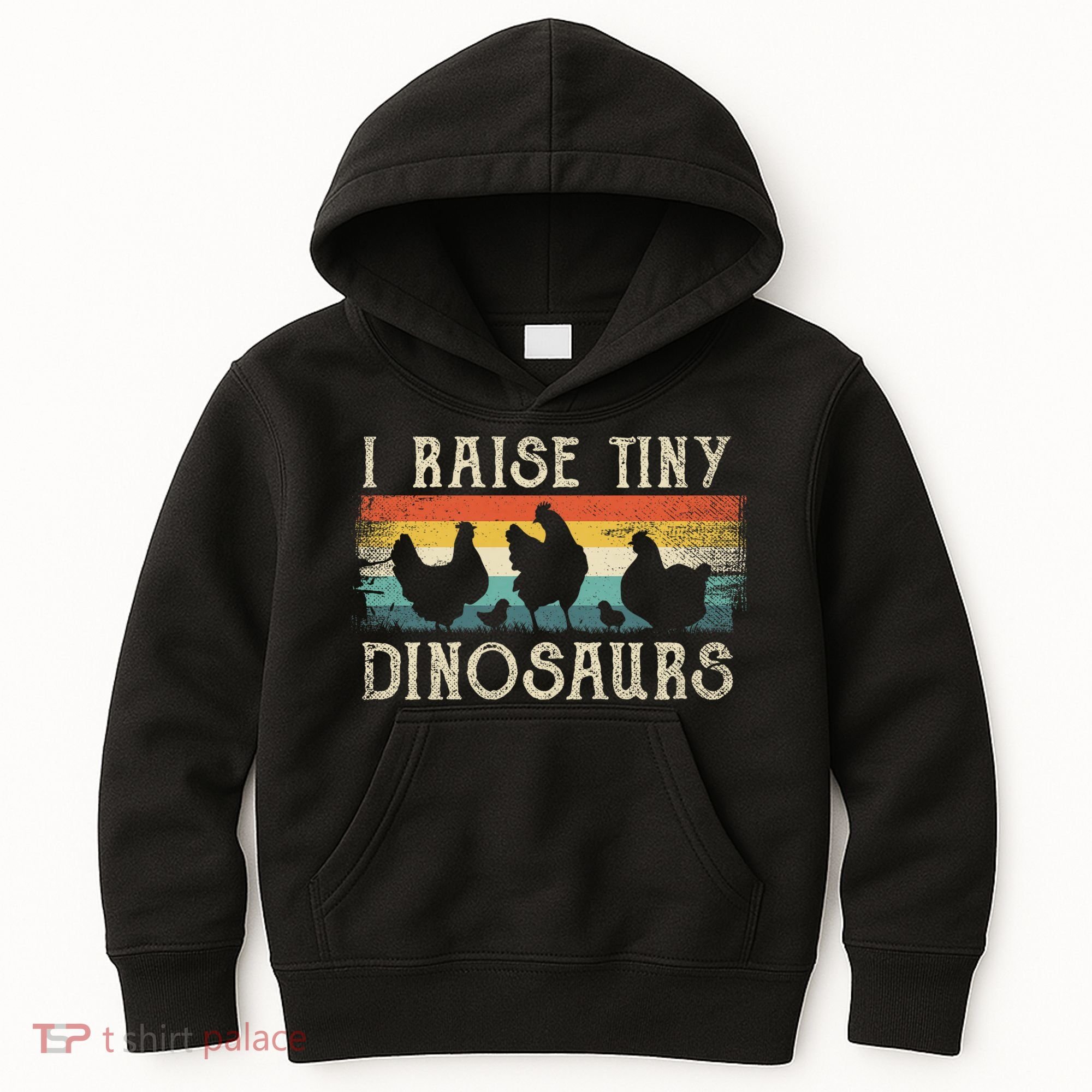 I Raise Tiny Dinosaurs Retro 70s Chicken Silhouette Kids Hoodie