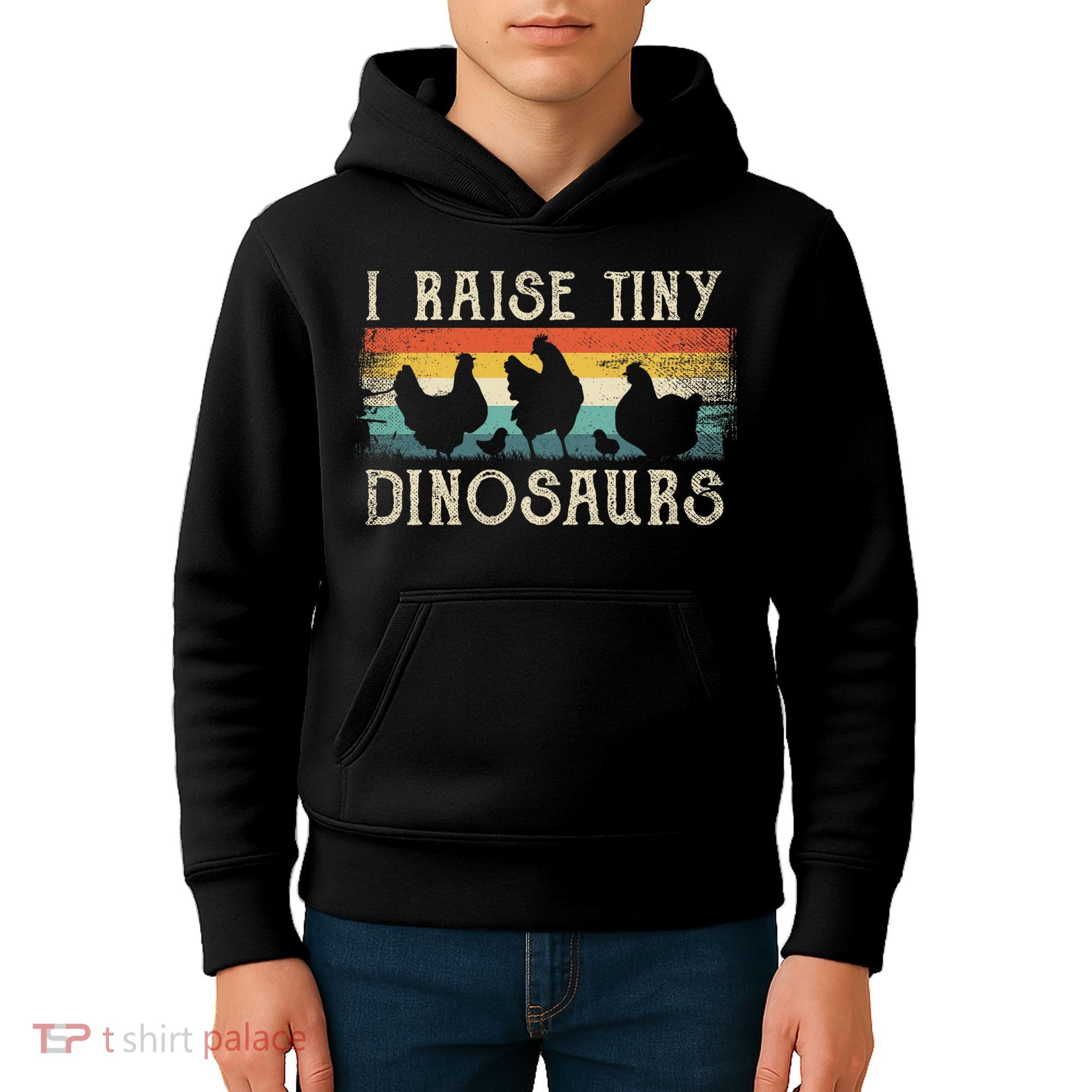 I Raise Tiny Dinosaurs Retro 70s Chicken Silhouette Kids Hoodie