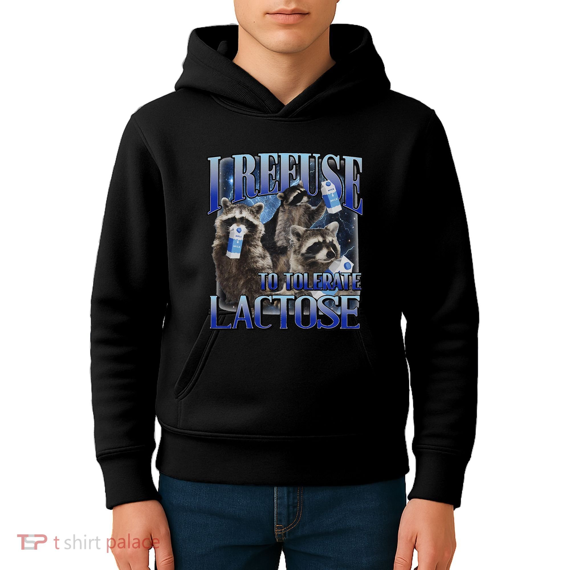 I Refuse To Tolerate Lactose Racoon Meme Lactose Intolerant Kids Hoodie