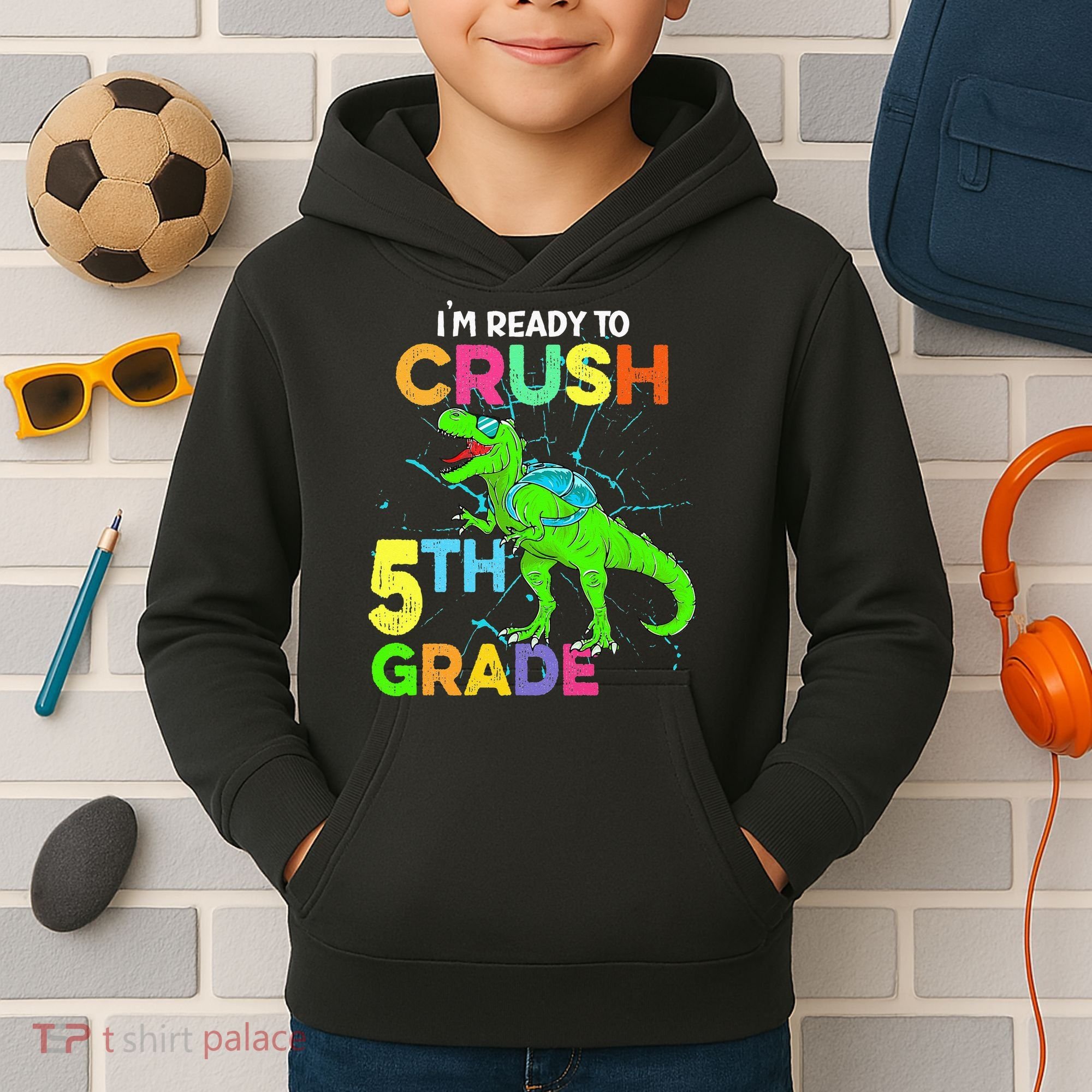 I'm Ready To Crush 5th Grade Dinosaur Back To School Kids Hoodie