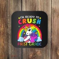 Im Ready To Crush First Grade Funny Cute Unicorn Rainbow Coaster thumb 0