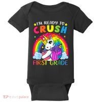 Im Ready To Crush First Grade Funny Cute Unicorn Rainbow Baby Bodysuit thumb 0