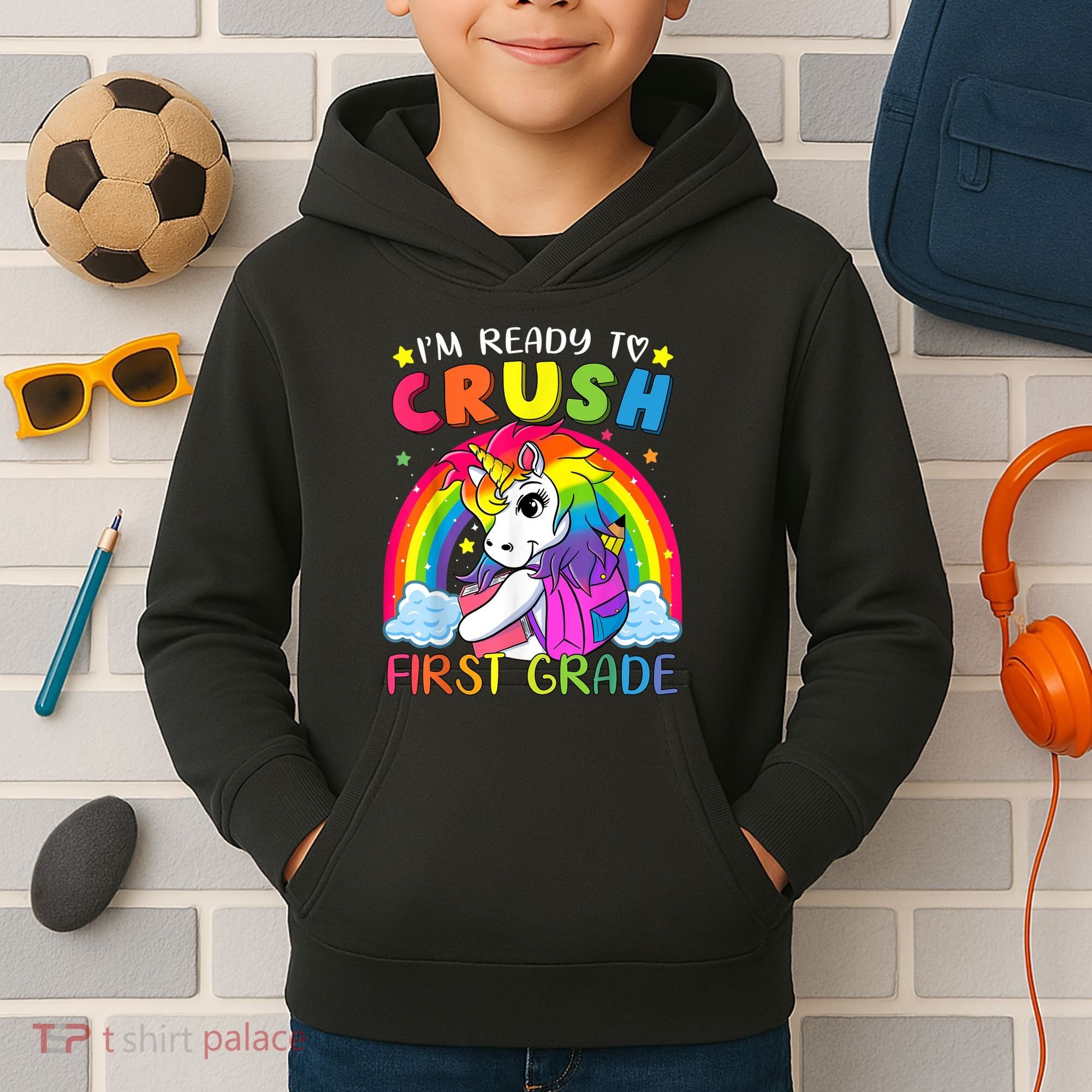 Im Ready To Crush First Grade Funny Cute Unicorn Rainbow Kids Hoodie