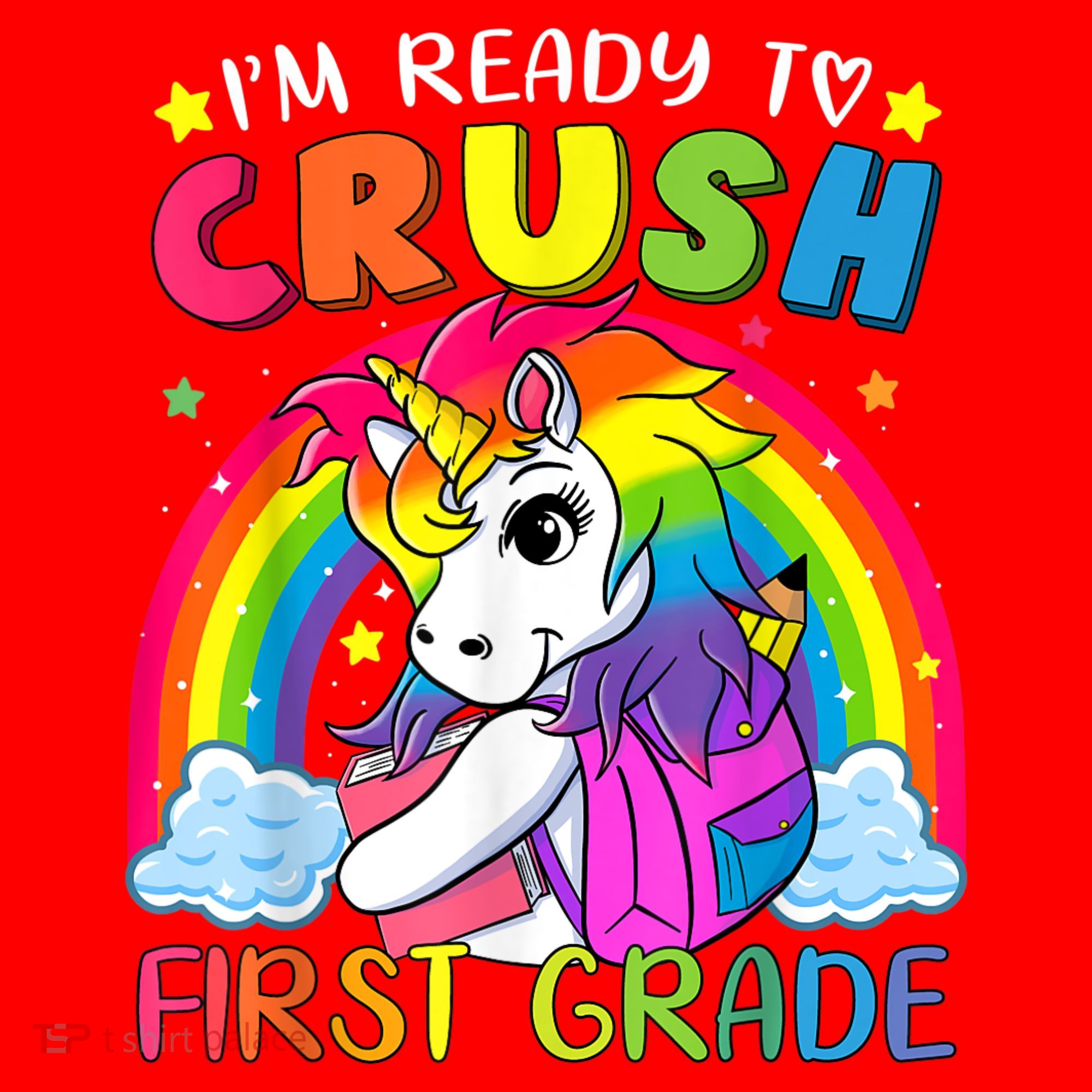 Im Ready To Crush First Grade Funny Cute Unicorn Rainbow Santa Hat