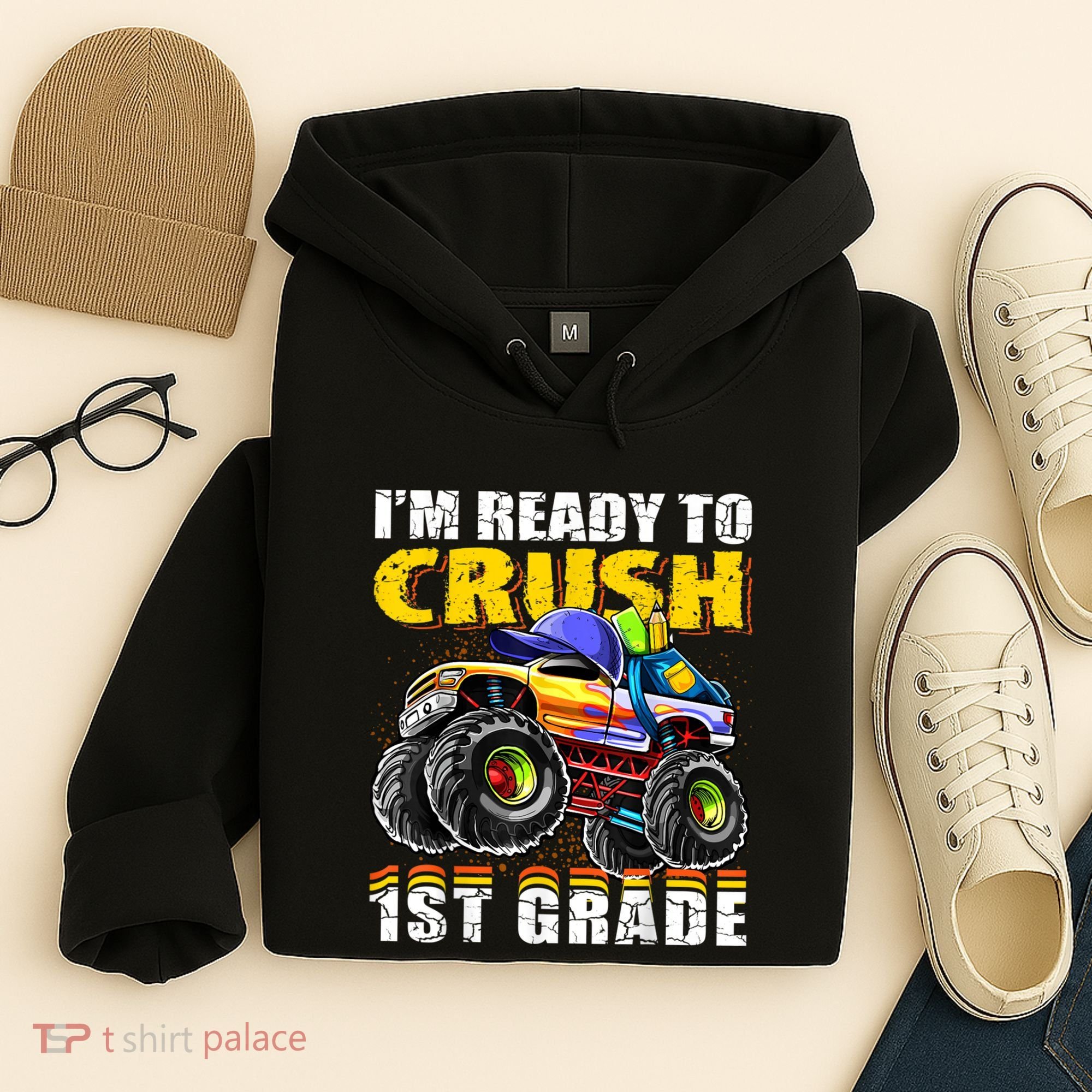 Im Ready To Crush 1st Grade Monster Truck Backpack Back To School Hoodie