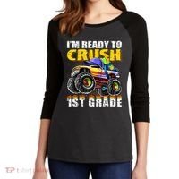 Im Ready To Crush 1st Grade Monster Truck Backpack Back To School Women's Tri-Blend 3/4-Sleeve Raglan Shirt thumb 2