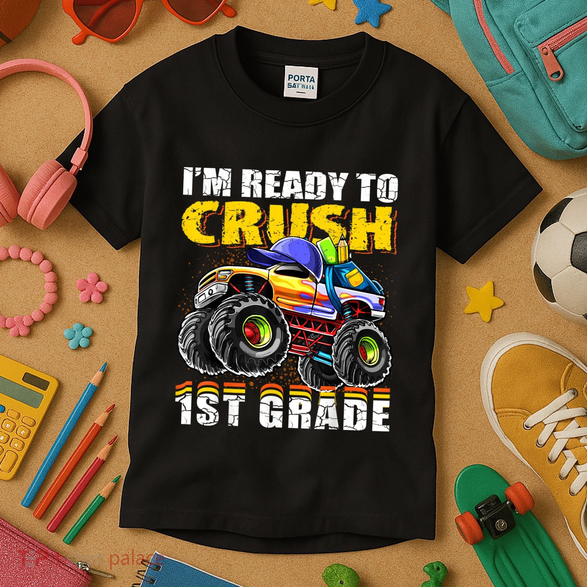 Im Ready To Crush 1st Grade Monster Truck Backpack Back To School Kids T-Shirt
