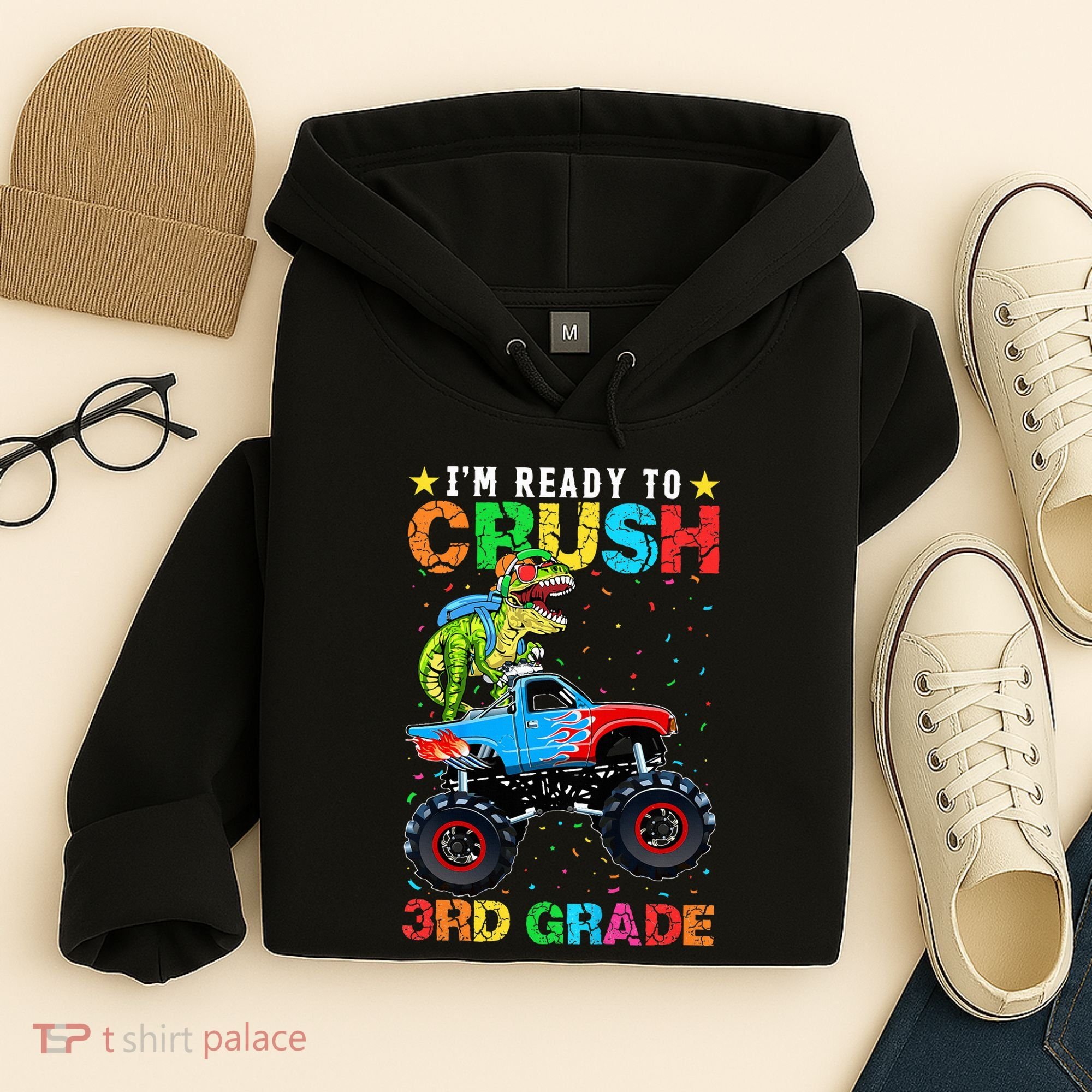 Im Ready To Crush 3rd Grade Monster Truck Dinosaur Hoodie