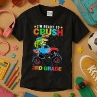 Im Ready To Crush 3rd Grade Monster Truck Dinosaur Kids T-Shirt thumb 3