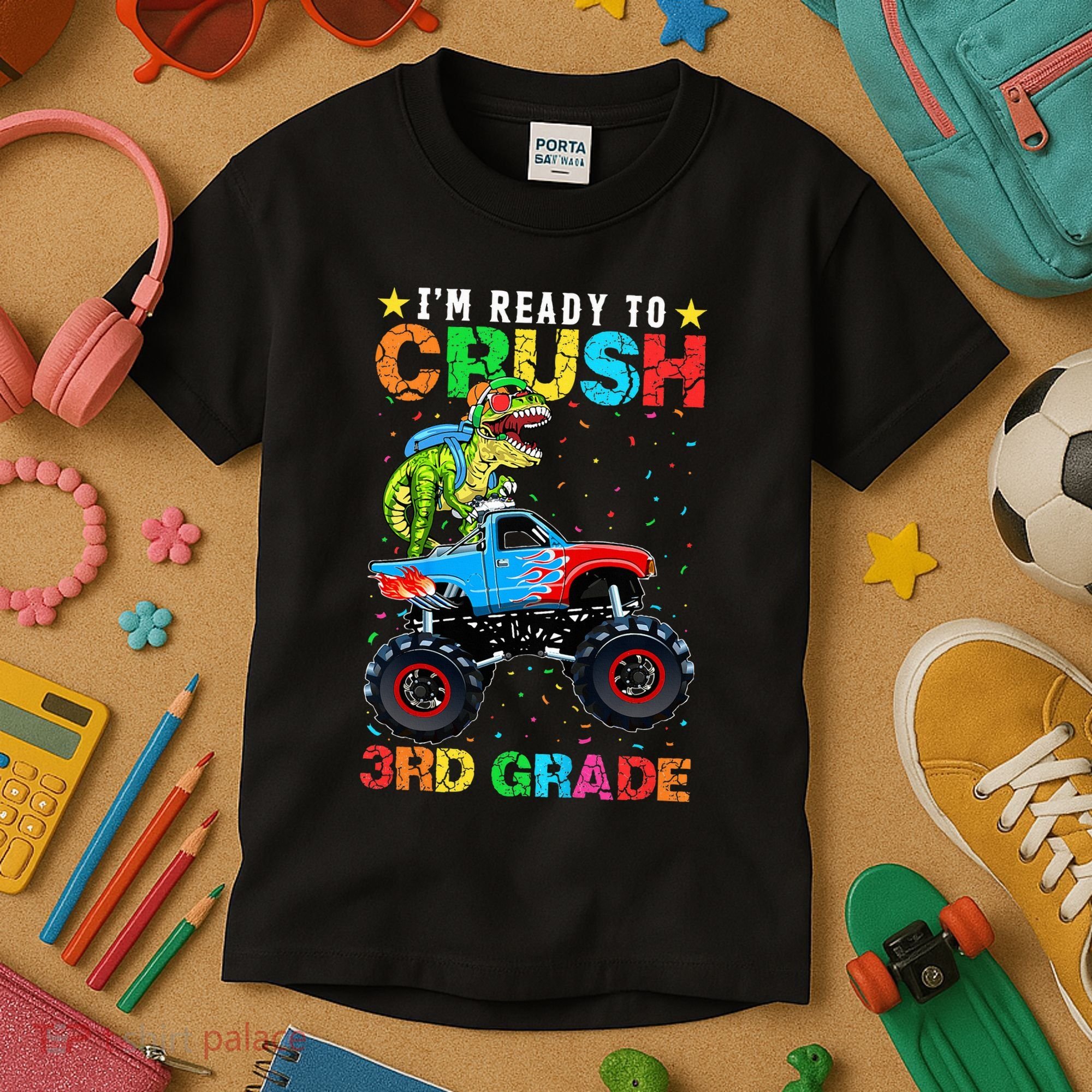 Im Ready To Crush 3rd Grade Monster Truck Dinosaur Kids T-Shirt