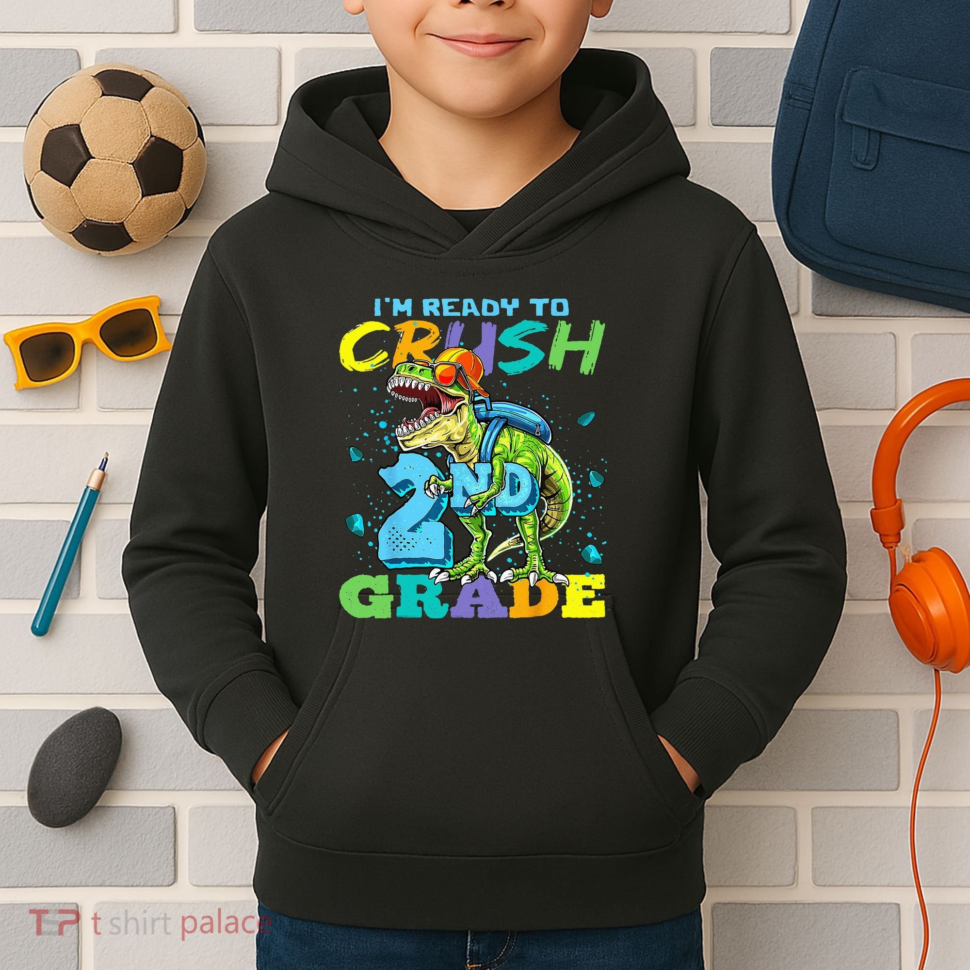 Im Ready To Crush 2nd Grade T Rex Dinosaur Back To School Kids Hoodie