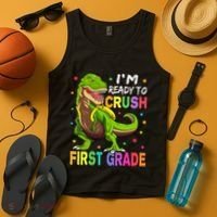 I'm Ready To Crush 1st Grade Dinosaur Back To School Tank Top thumb 4