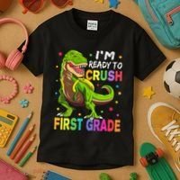 I'm Ready To Crush 1st Grade Dinosaur Back To School Kids T-Shirt thumb 3