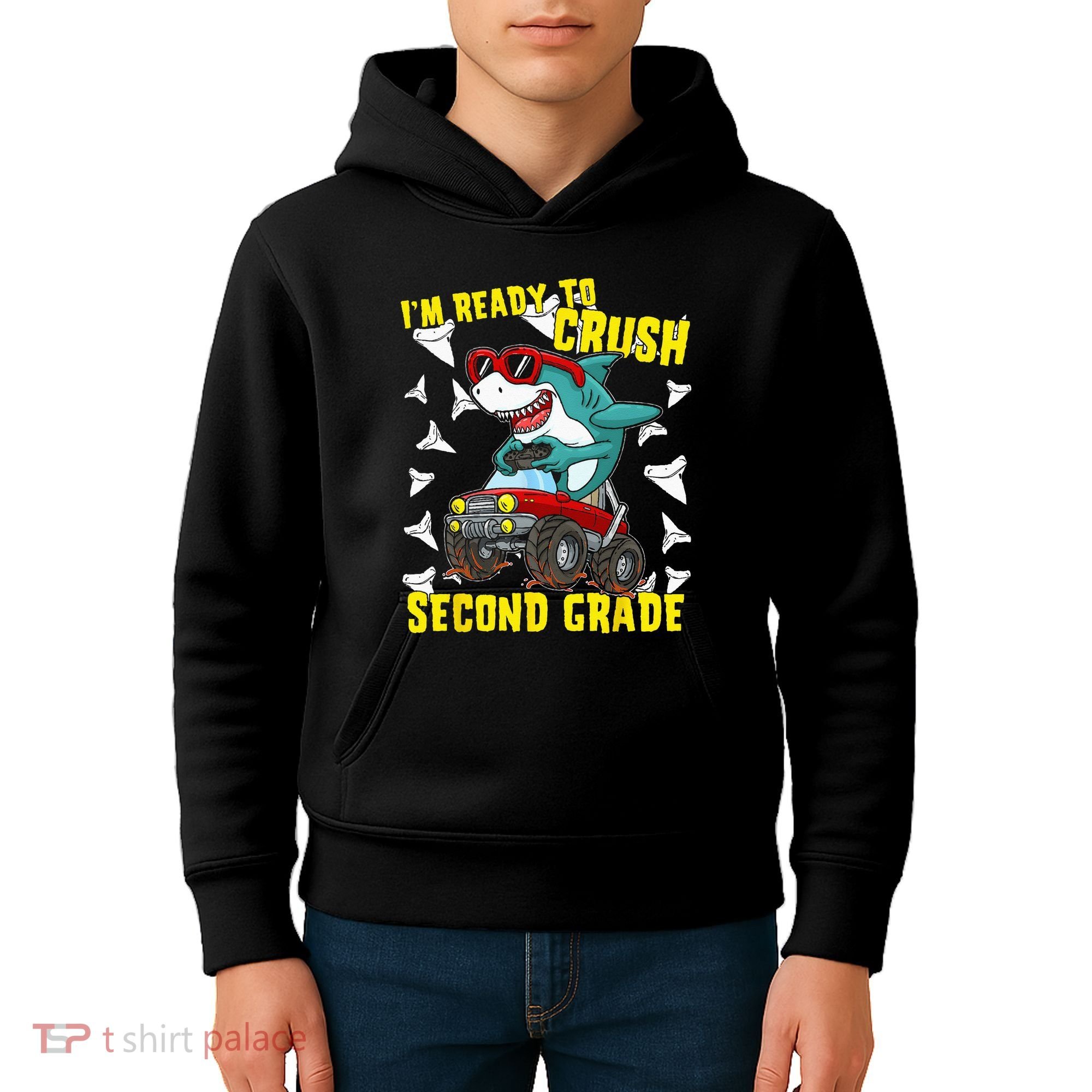 Im Ready To Crush Second Grade Shark Back To School Kids Hoodie