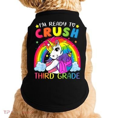 Im Ready To Crush Third Grade Funny Cute Unicorn Rainbow Doggie Tank