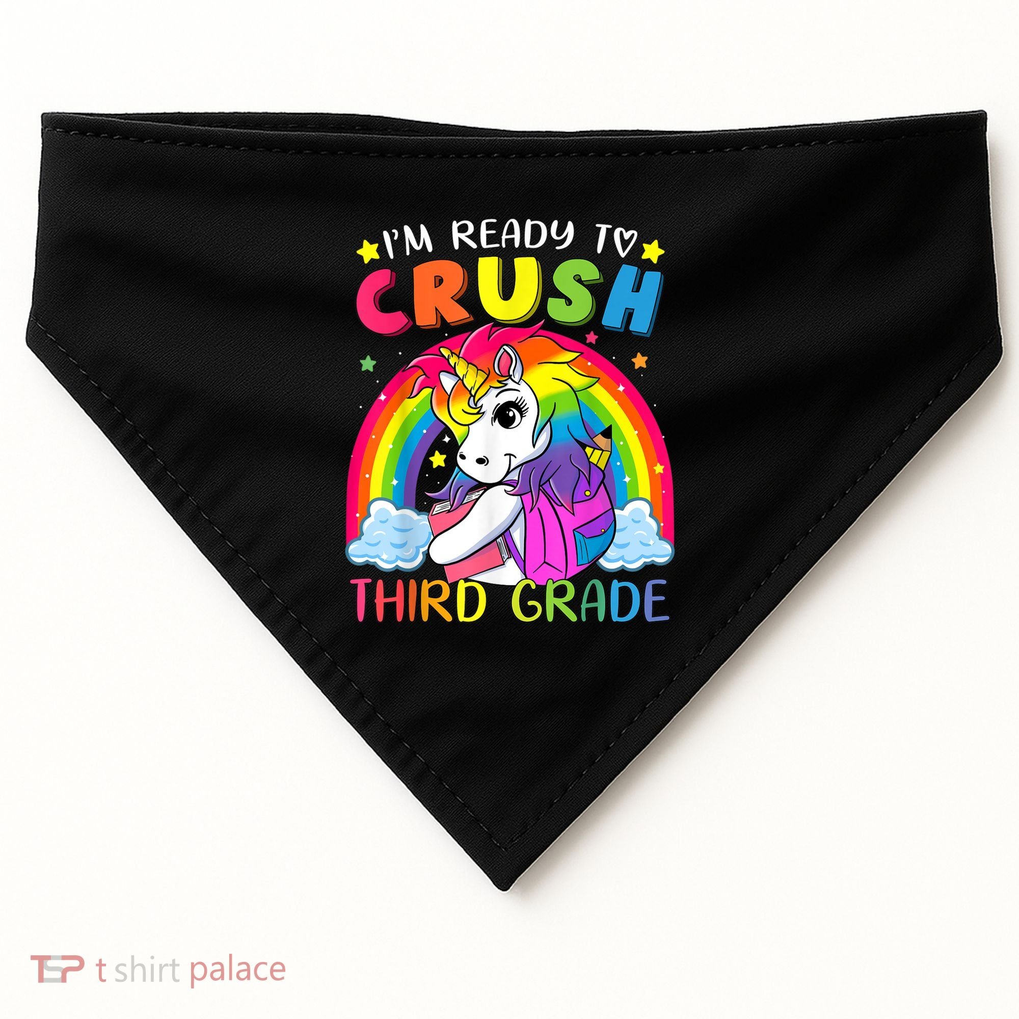 Im Ready To Crush Third Grade Funny Cute Unicorn Rainbow USA-Made Doggie Bandana