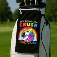 Im Ready To Crush Third Grade Funny Cute Unicorn Rainbow Golf Towel thumb 2