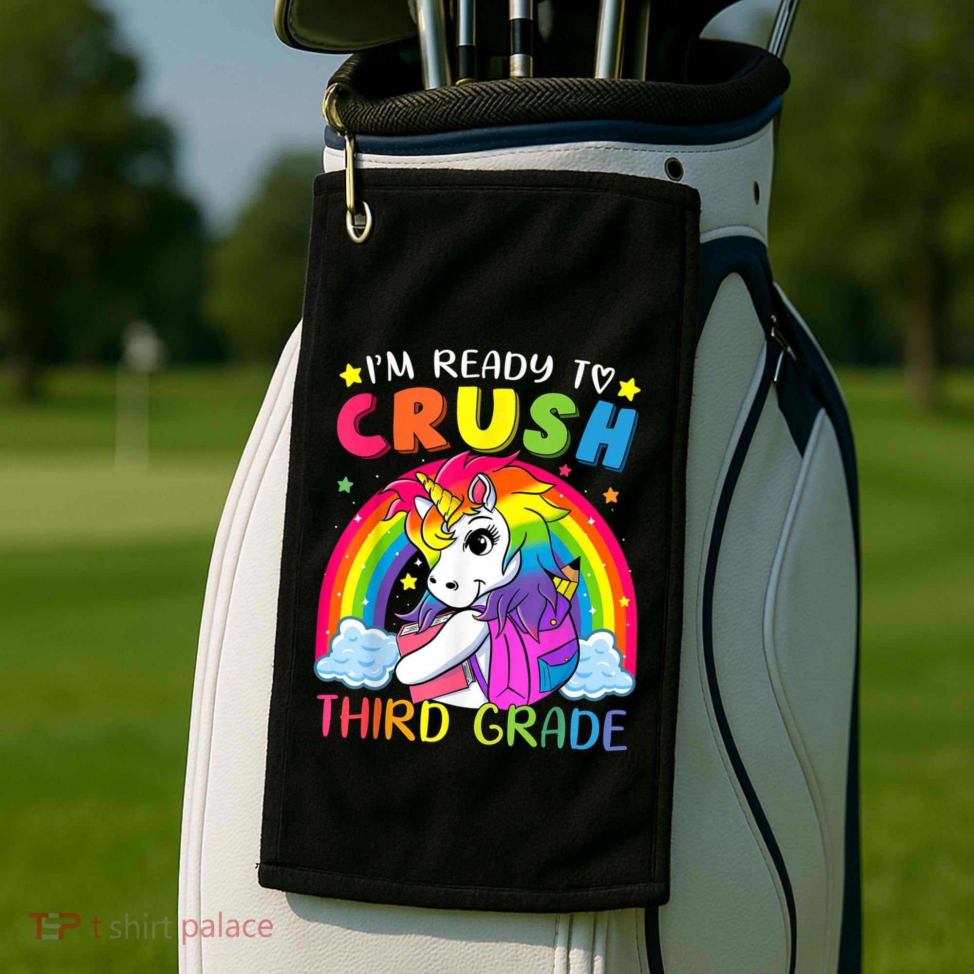 Im Ready To Crush Third Grade Funny Cute Unicorn Rainbow Golf Towel