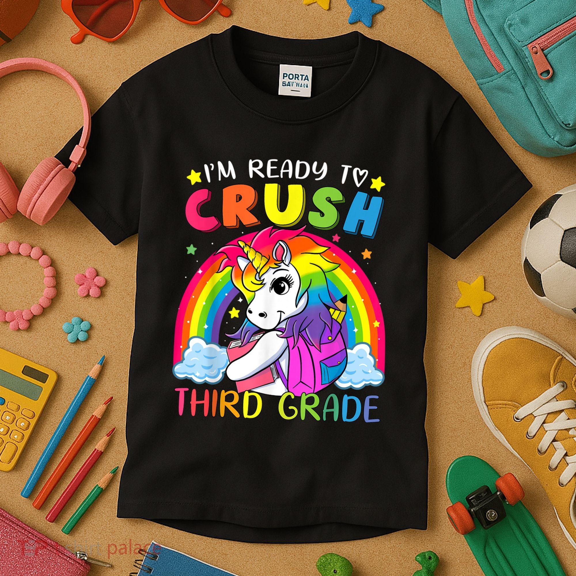 Im Ready To Crush Third Grade Funny Cute Unicorn Rainbow Kids T-Shirt