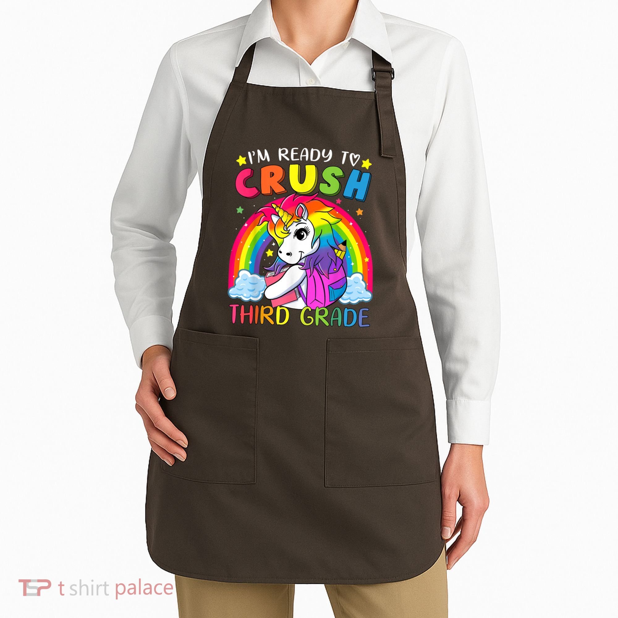 Im Ready To Crush Third Grade Funny Cute Unicorn Rainbow Apron
