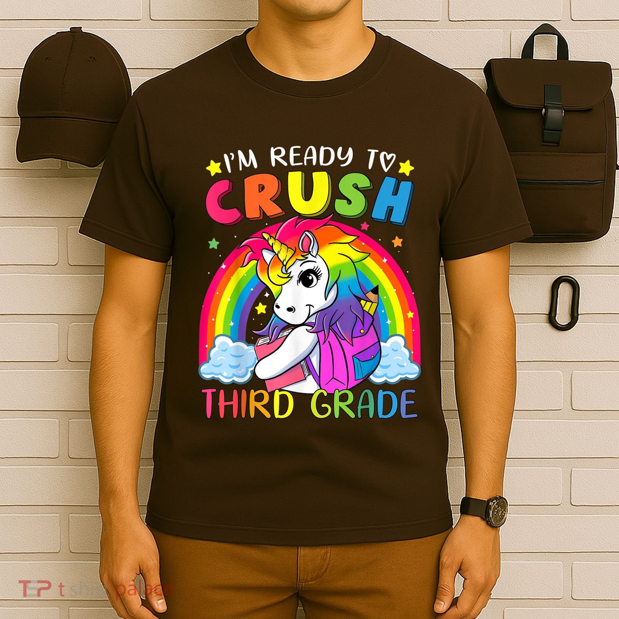 Im Ready To Crush Third Grade Funny Cute Unicorn Rainbow T-Shirt