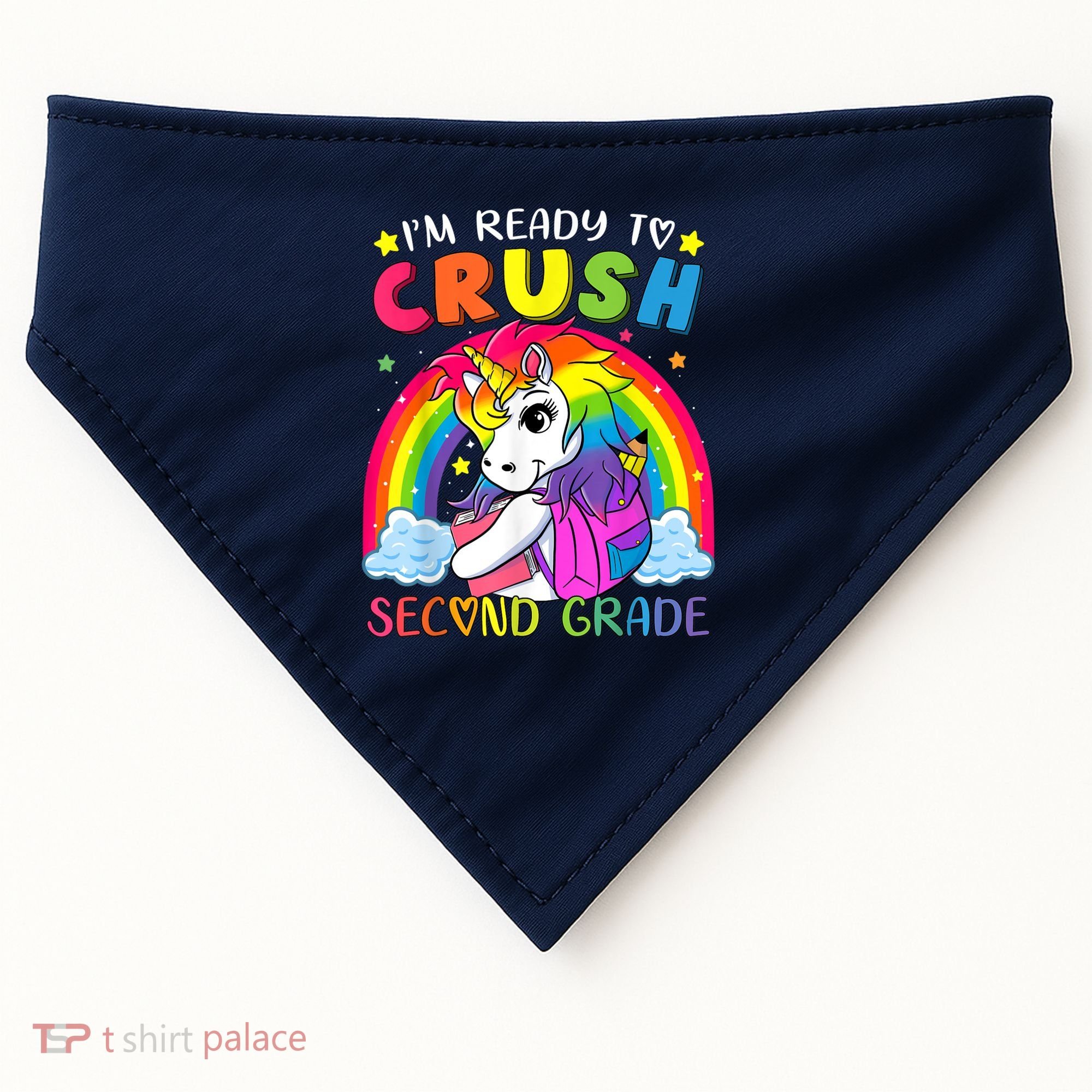Im Ready To Crush Second Grade Funny Cute Unicorn Rainbow USA-Made Doggie Bandana