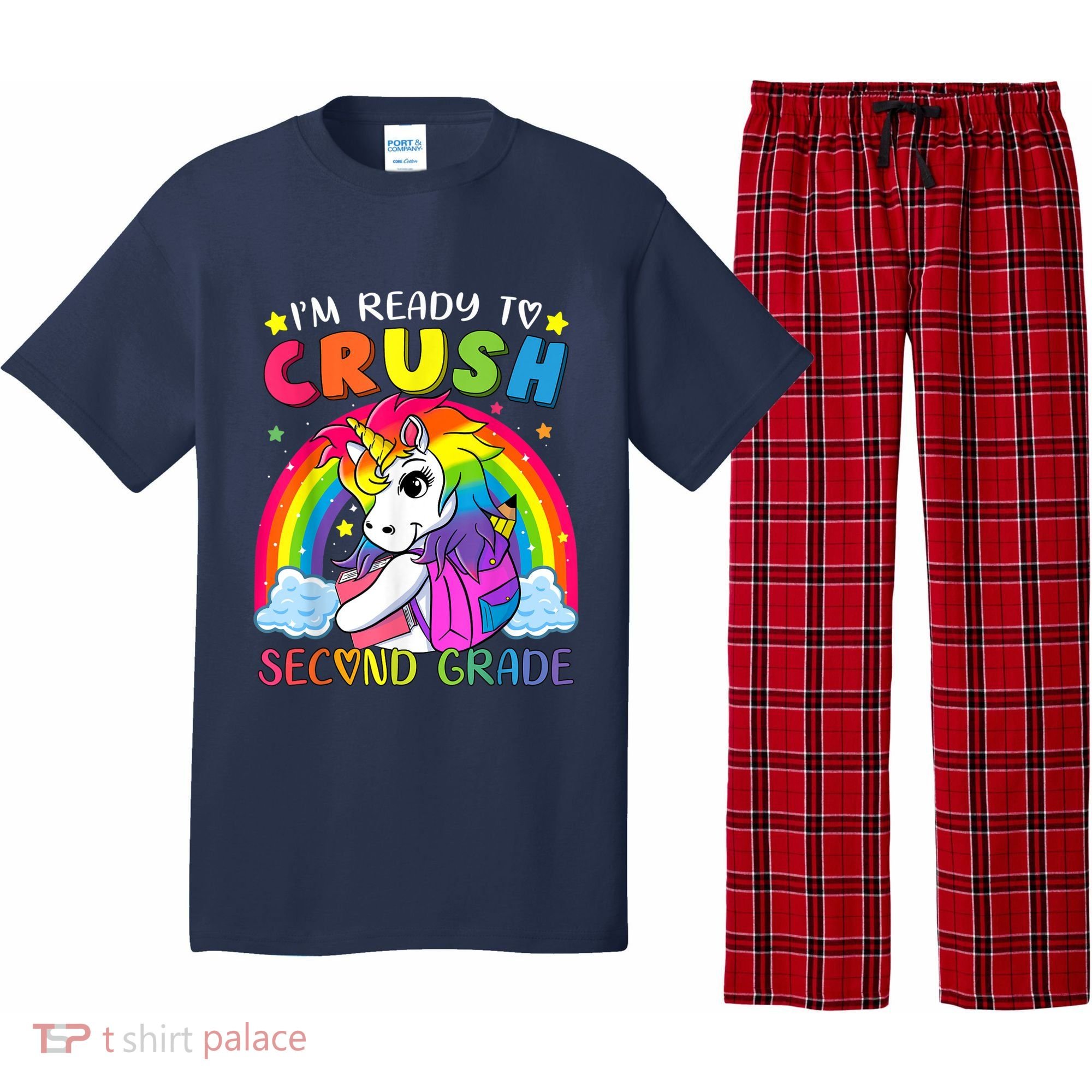 Im Ready To Crush Second Grade Funny Cute Unicorn Rainbow Pajama Set