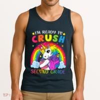 Im Ready To Crush Second Grade Funny Cute Unicorn Rainbow Tank Top thumb 3