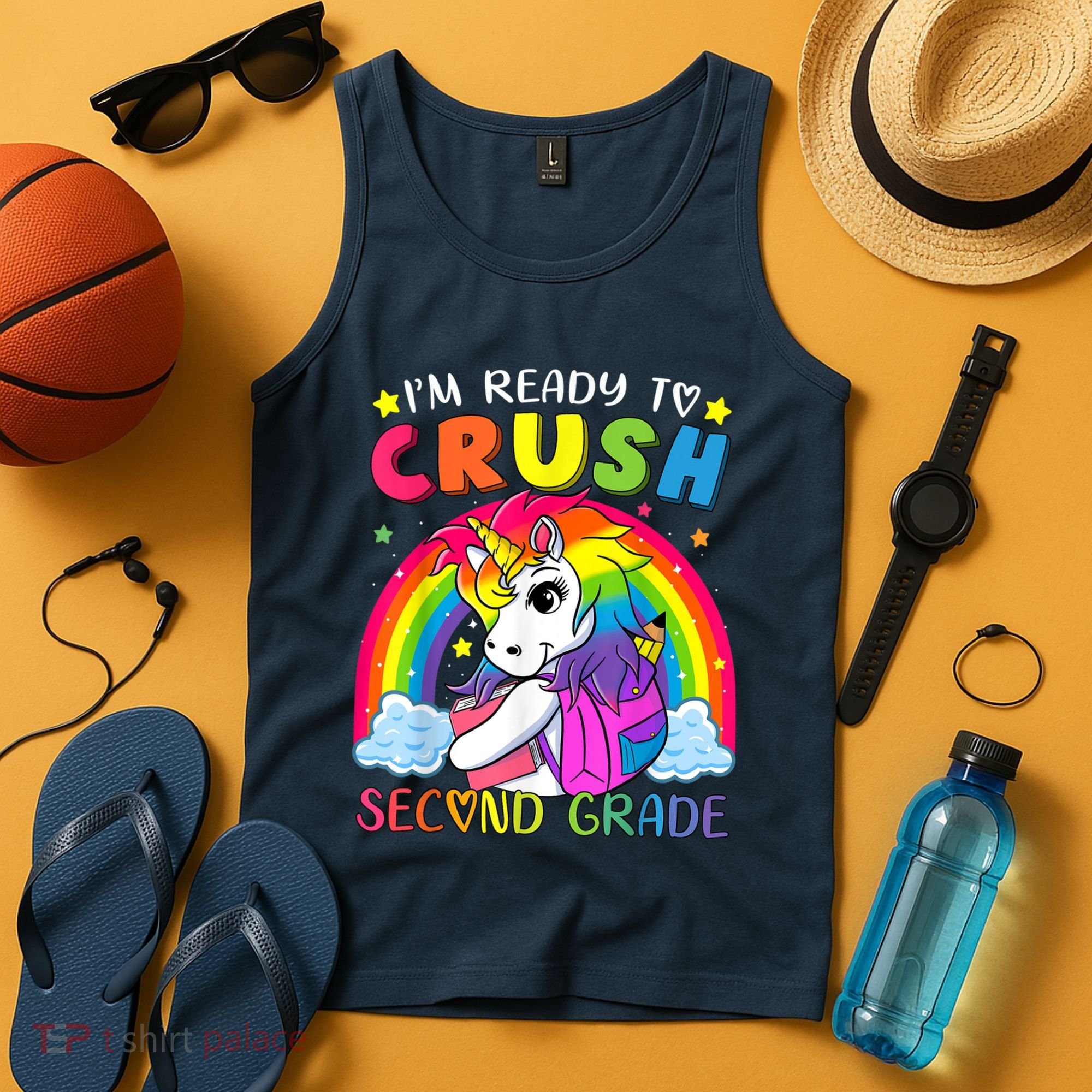Im Ready To Crush Second Grade Funny Cute Unicorn Rainbow Tank Top