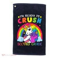 Im Ready To Crush Second Grade Funny Cute Unicorn Rainbow Golf Towel thumb 0