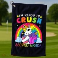 Im Ready To Crush Second Grade Funny Cute Unicorn Rainbow Golf Towel thumb 1