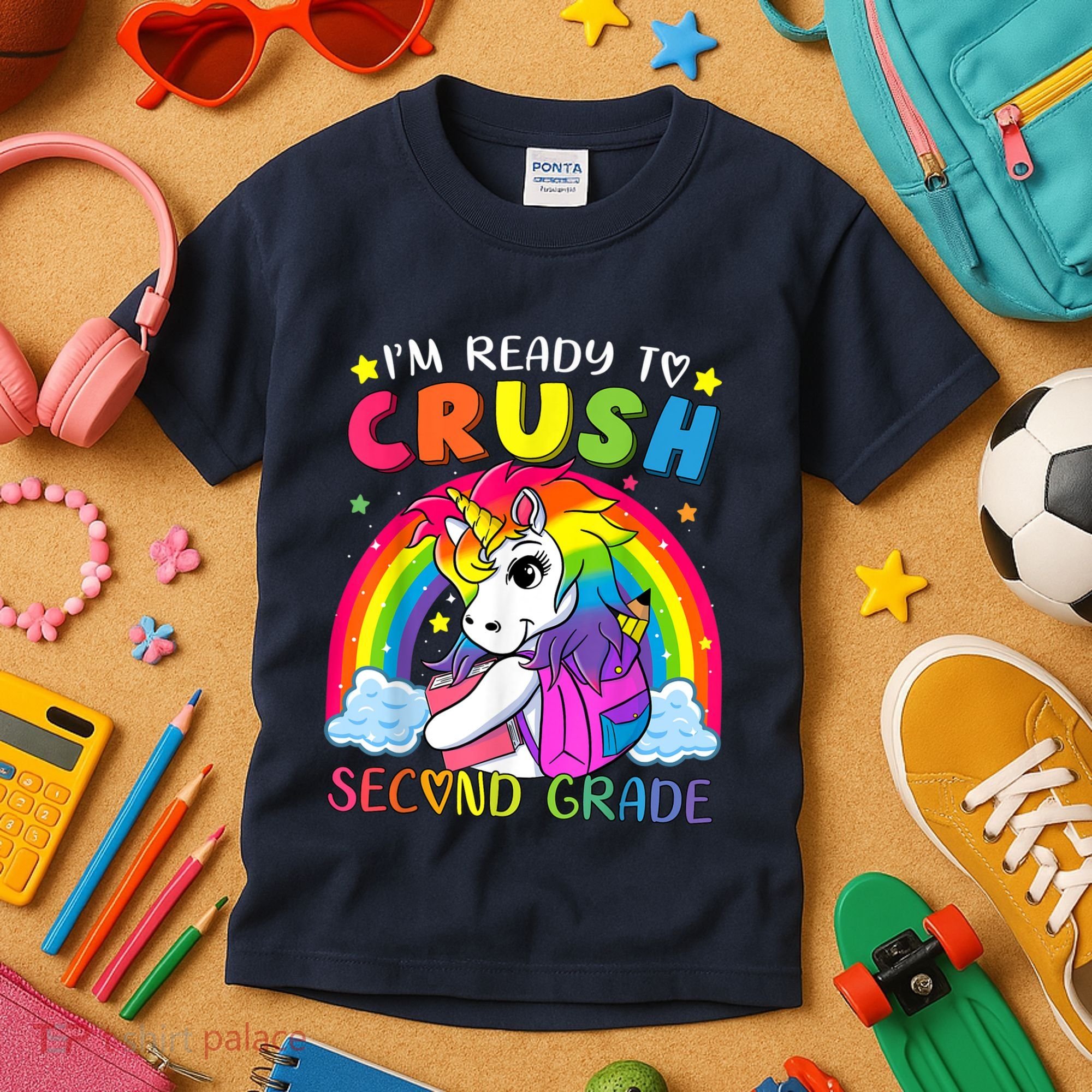 Im Ready To Crush Second Grade Funny Cute Unicorn Rainbow Kids T-Shirt