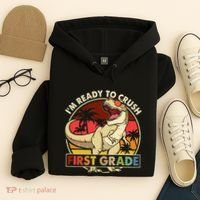 I'm Ready To Crush 1st grade Back To School Dinosaur Hoodie thumb 4