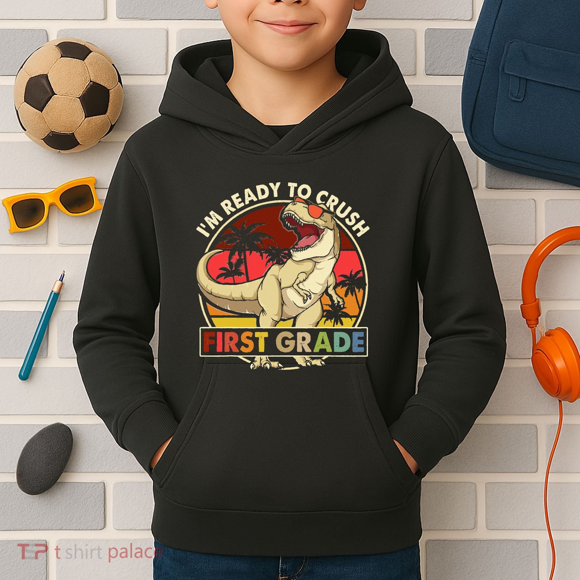 I'm Ready To Crush 1st grade Back To School Dinosaur Kids Hoodie