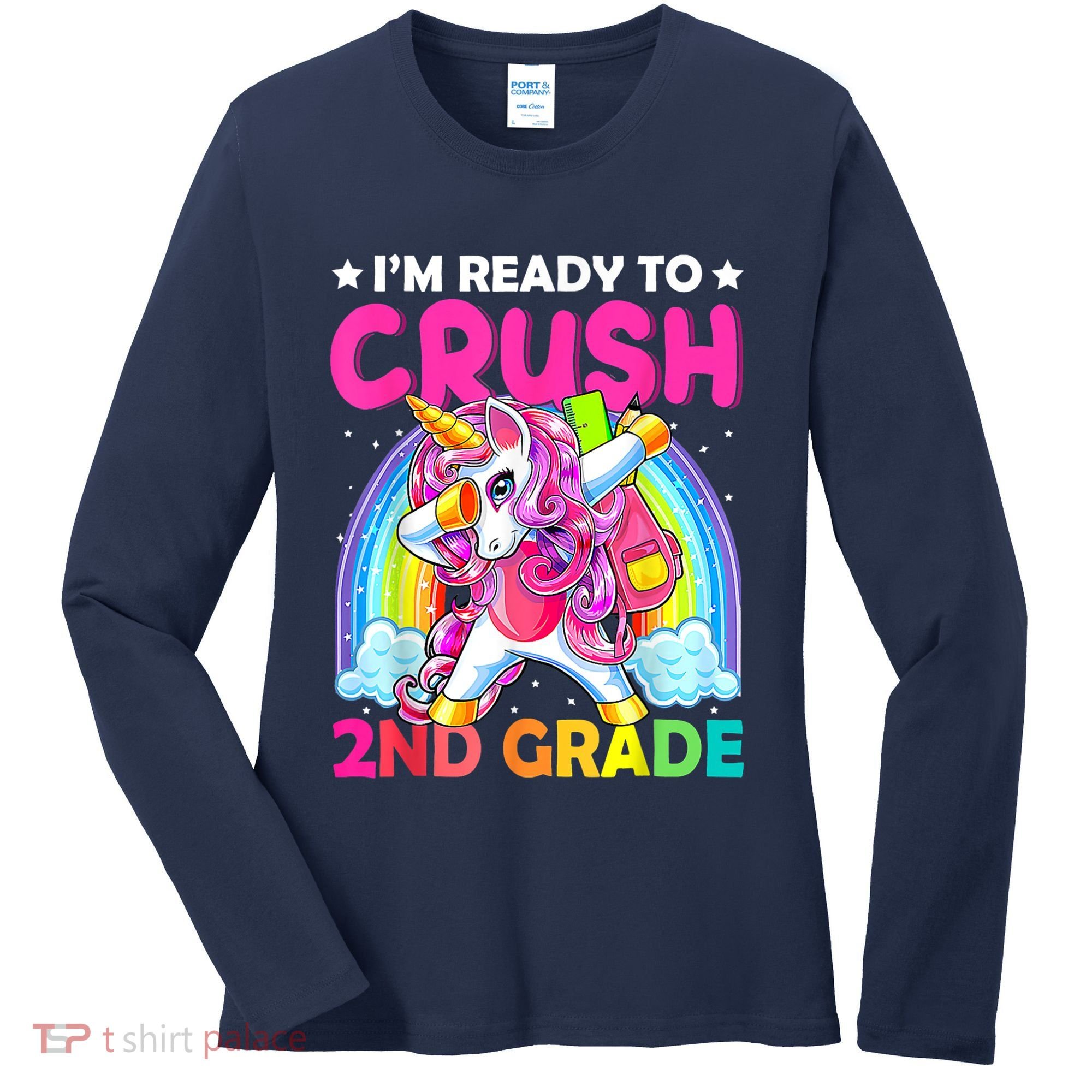 Im Ready To Crush 2nd Grade Dabbing Unicorn Back To School Women's Long Sleeve Shirt