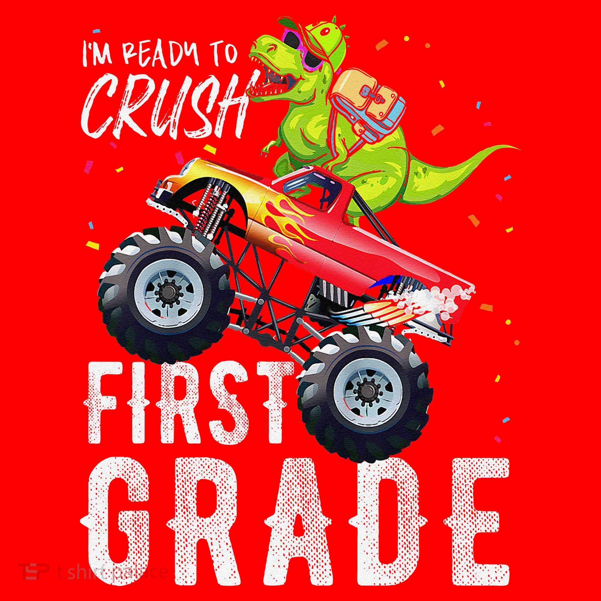 IM Ready To Crush First Grade Monster Truck Dinosaur Santa Hat
