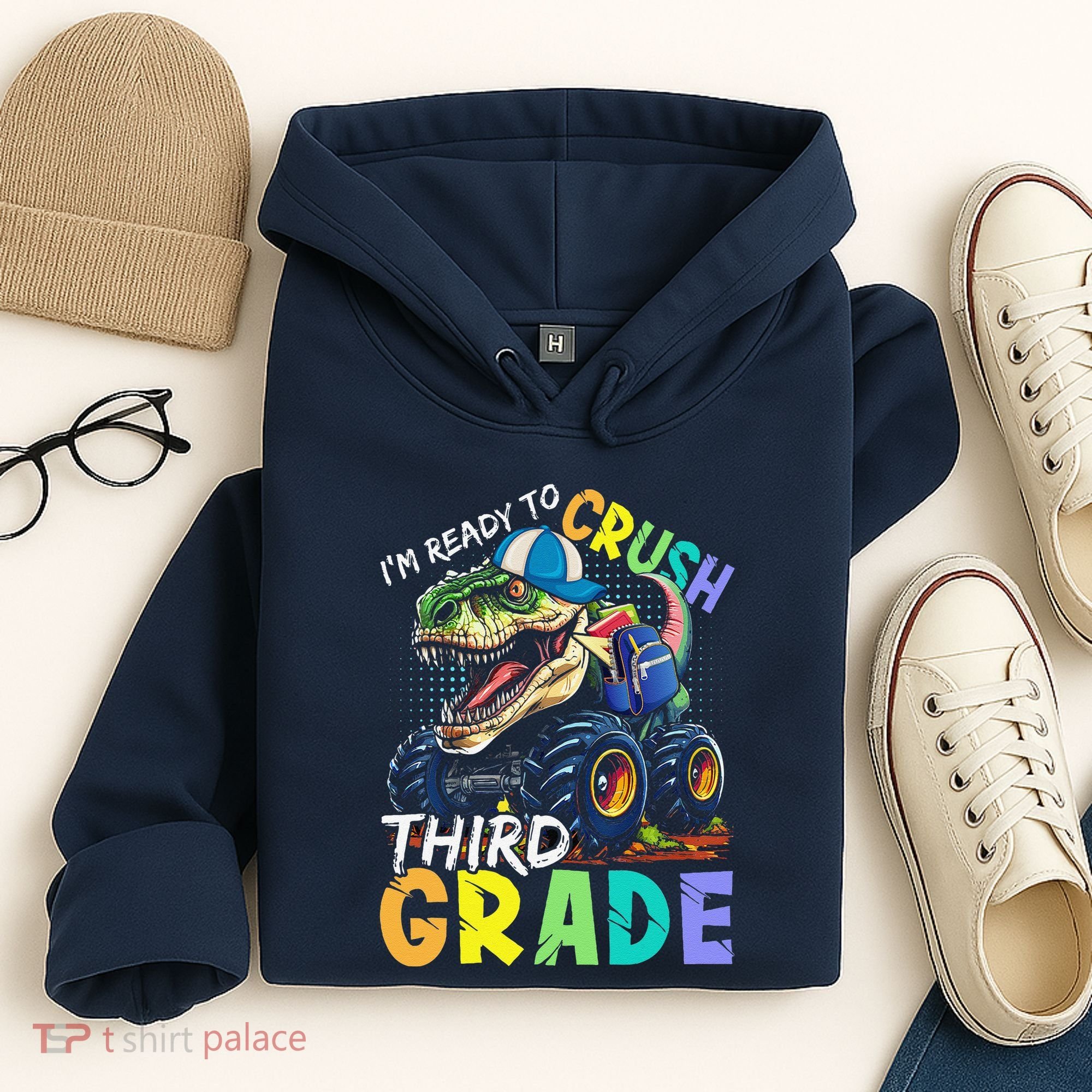 IM Ready To Crush Third Grade Monster Truck Dinosaur Hoodie